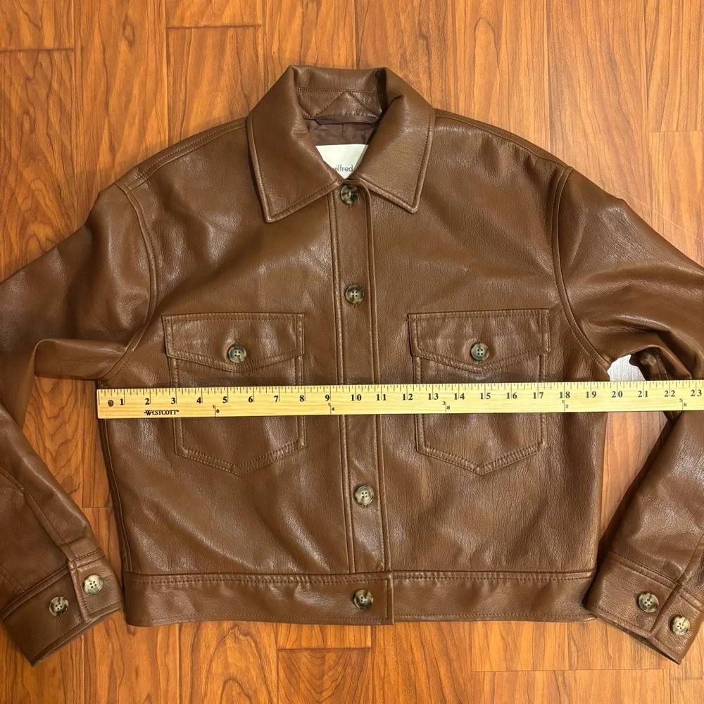Wilfred Aritzia Vegan Leather Moto Cropped Jacket Brown Womens XS
